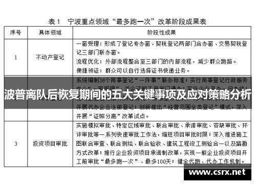 波普离队后恢复期间的五大关键事项及应对策略分析